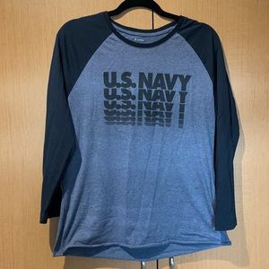 DONATED SOFFE grey/black long-sleeve t-shirt.  U.S. NAVY print on front. Size XL
